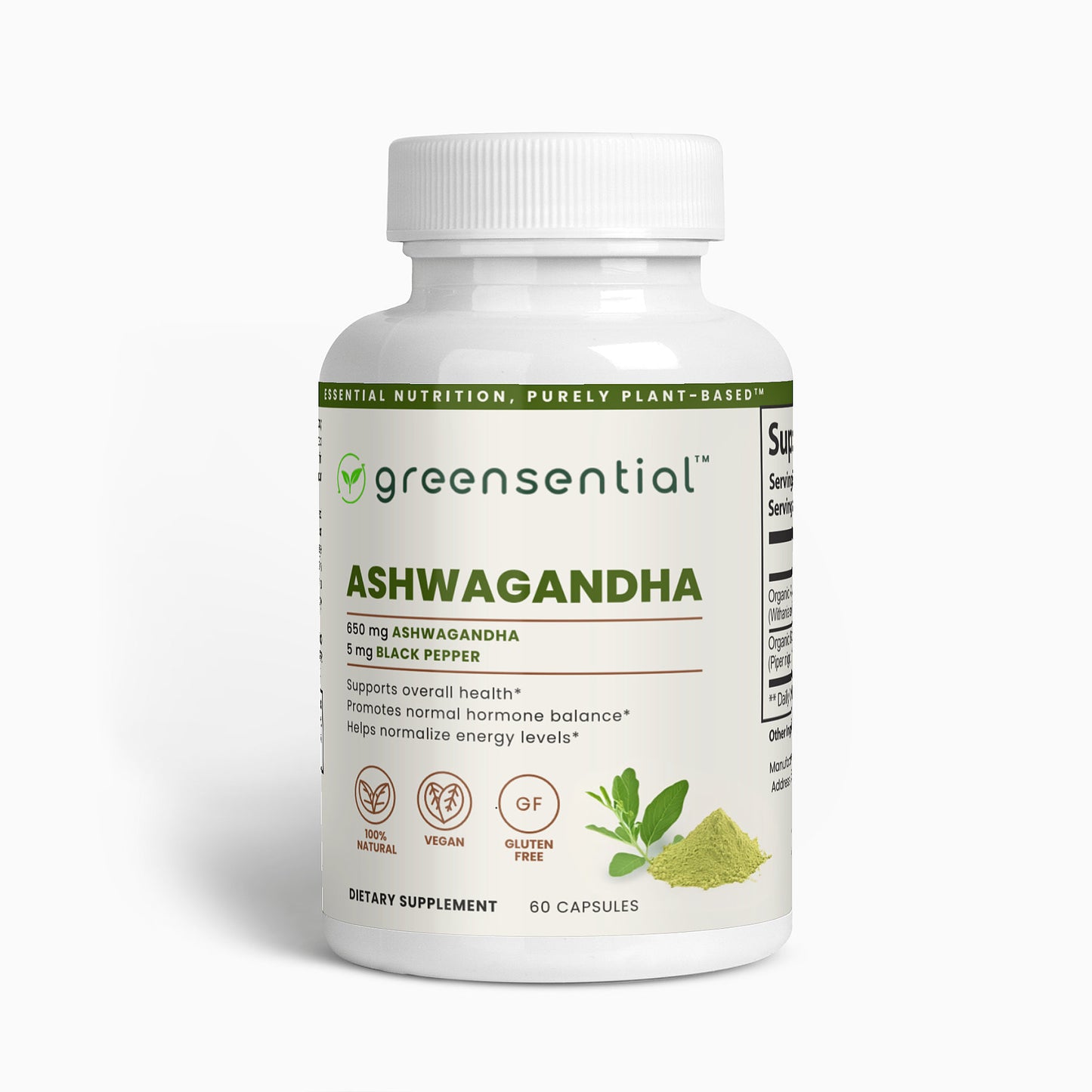 Organic Ashwagandha 1,300mg Daily with Black Pepper – 60 Capsules